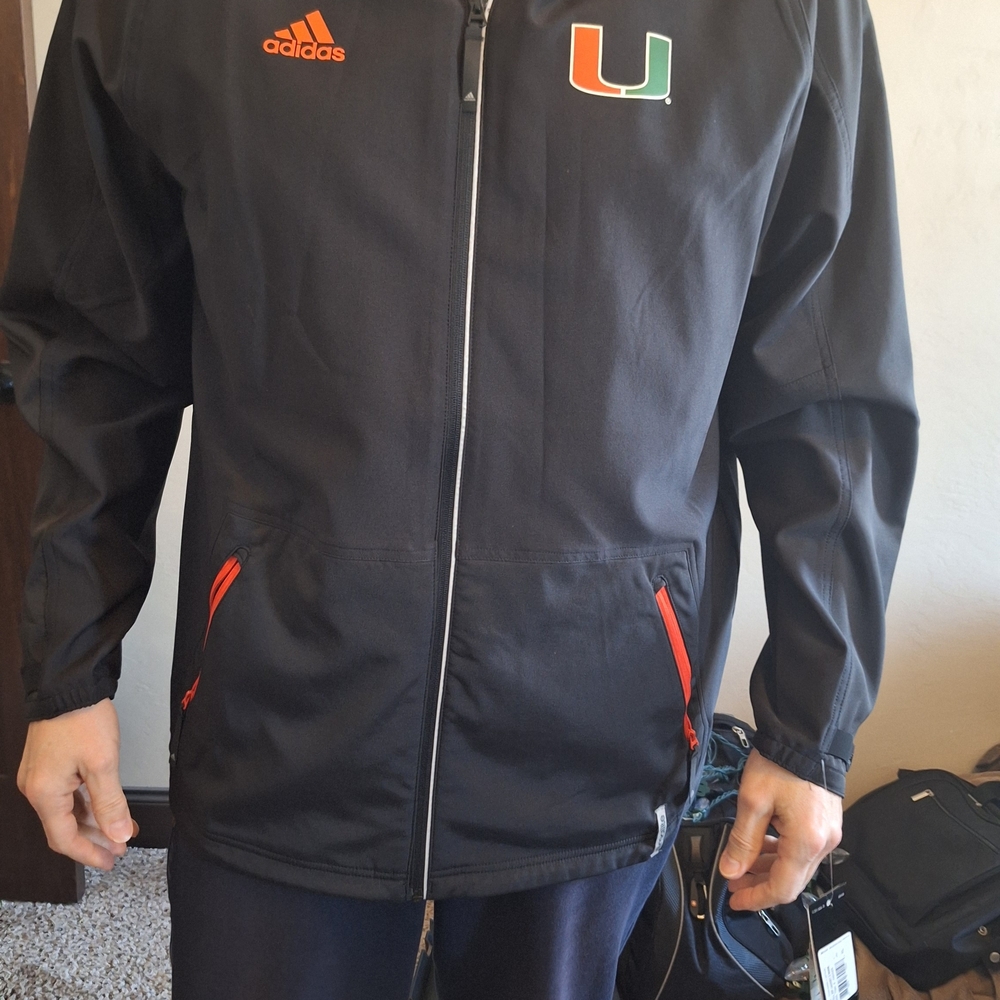 Adidas Men's Black Windbreaker with Orange Details Miami XL New With Tags
